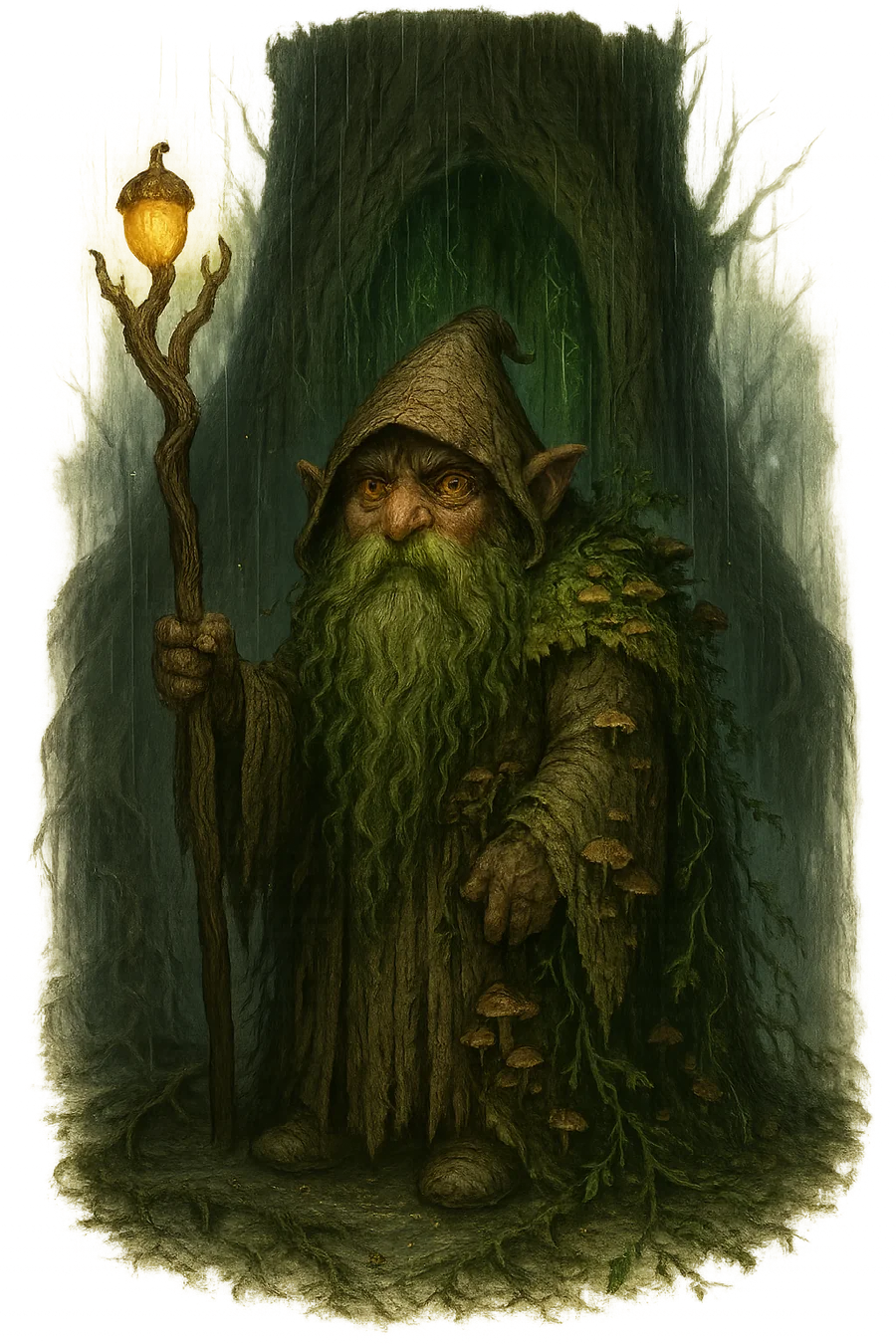 A gnome battle-druid wreathed in forest magic